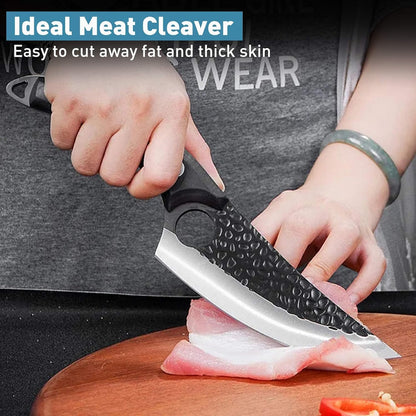 Huusk Japanese Meat Cleaver Knife, High Carbon Steel with Sheath | Hand Forged Japanese Style Blade, Multipurpose for Kitchen Camping BBQ, Holiday Gift for Thanksgiving & Christmas