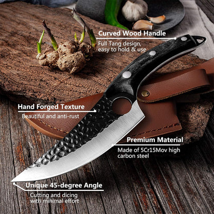 Huusk Japanese Meat Cleaver Knife, High Carbon Steel with Sheath | Hand Forged Japanese Style Blade, Multipurpose for Kitchen Camping BBQ, Holiday Gift for Thanksgiving & Christmas