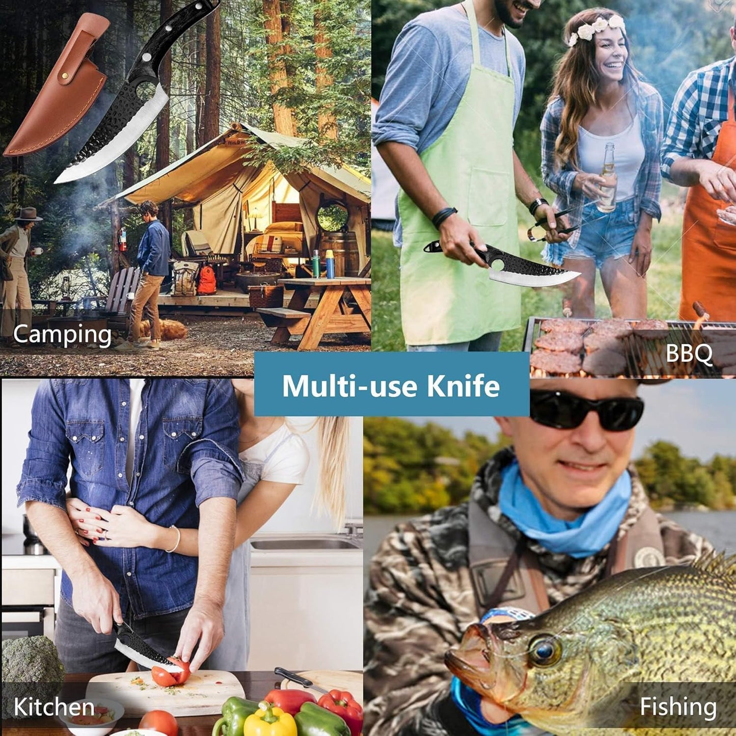 Huusk Japanese Meat Cleaver Knife, High Carbon Steel with Sheath | Hand Forged Japanese Style Blade, Multipurpose for Kitchen Camping BBQ, Holiday Gift for Thanksgiving & Christmas