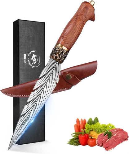 Huusk Japanese Meat Cleaver Knife, High Carbon Steel with Sheath | Hand Forged Japanese Style Blade, Multipurpose for Kitchen Camping BBQ, Holiday Gift for Thanksgiving & Christmas