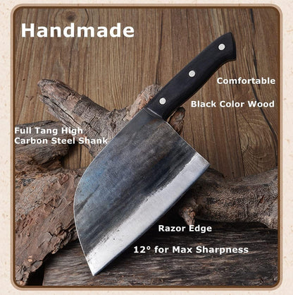 Huusk Japanese Meat Cleaver Knife, High Carbon Steel with Sheath | Hand Forged Japanese Style Blade, Multipurpose for Kitchen Camping BBQ, Holiday Gift for Thanksgiving & Christmas