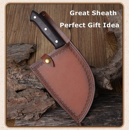 Huusk Japanese Meat Cleaver Knife, High Carbon Steel with Sheath | Hand Forged Japanese Style Blade, Multipurpose for Kitchen Camping BBQ, Holiday Gift for Thanksgiving & Christmas