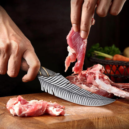Huusk Japanese Meat Cleaver Knife, High Carbon Steel with Sheath | Hand Forged Japanese Style Blade, Multipurpose for Kitchen Camping BBQ, Holiday Gift for Thanksgiving & Christmas