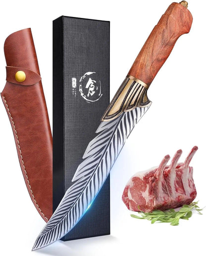 Huusk Japanese Meat Cleaver Knife, High Carbon Steel with Sheath | Hand Forged Japanese Style Blade, Multipurpose for Kitchen Camping BBQ, Holiday Gift for Thanksgiving & Christmas