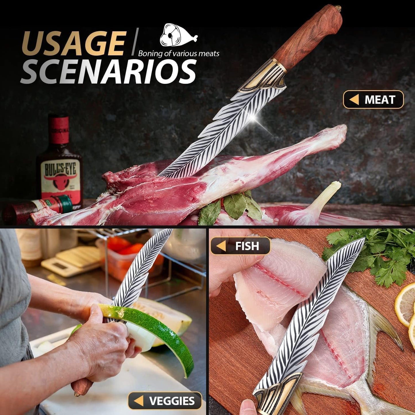 Huusk Japanese Meat Cleaver Knife, High Carbon Steel with Sheath | Hand Forged Japanese Style Blade, Multipurpose for Kitchen Camping BBQ, Holiday Gift for Thanksgiving & Christmas