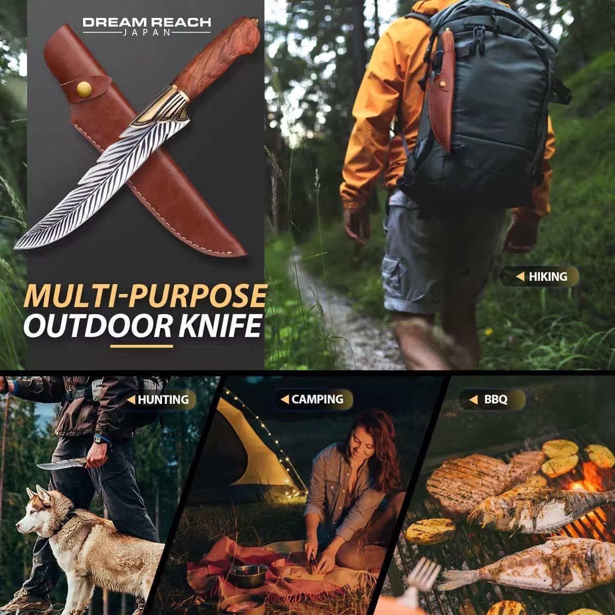 Huusk Japanese Meat Cleaver Knife, High Carbon Steel with Sheath | Hand Forged Japanese Style Blade, Multipurpose for Kitchen Camping BBQ, Holiday Gift for Thanksgiving & Christmas