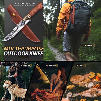 Huusk Japanese Meat Cleaver Knife, High Carbon Steel with Sheath | Hand Forged Japanese Style Blade, Multipurpose for Kitchen Camping BBQ, Holiday Gift for Thanksgiving & Christmas