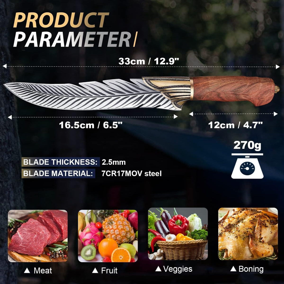 Huusk Japanese Meat Cleaver Knife, High Carbon Steel with Sheath | Hand Forged Japanese Style Blade, Multipurpose for Kitchen Camping BBQ, Holiday Gift for Thanksgiving & Christmas