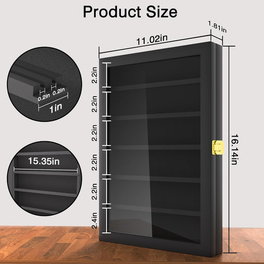 Knife Display Case for Collections, Pocket Knife Display Case with Acrylic Glass, Lockable Storage Cases with Removable Shelves, Wall-Mounted 6-Layer MDF Cabinet, Black