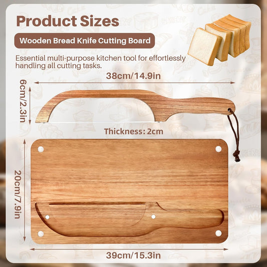 Wooden Bread Cutting Board with Bow Bread Slicer Set, Includes 2 Stainless Steel Blades and Removable Knife for Slicing Homemade Sourdough, Baguettes and Artisan Bread