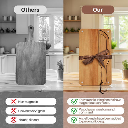 Wooden Bread Cutting Board with Bow Bread Slicer Set, Includes 2 Stainless Steel Blades and Removable Knife for Slicing Homemade Sourdough, Baguettes and Artisan Bread