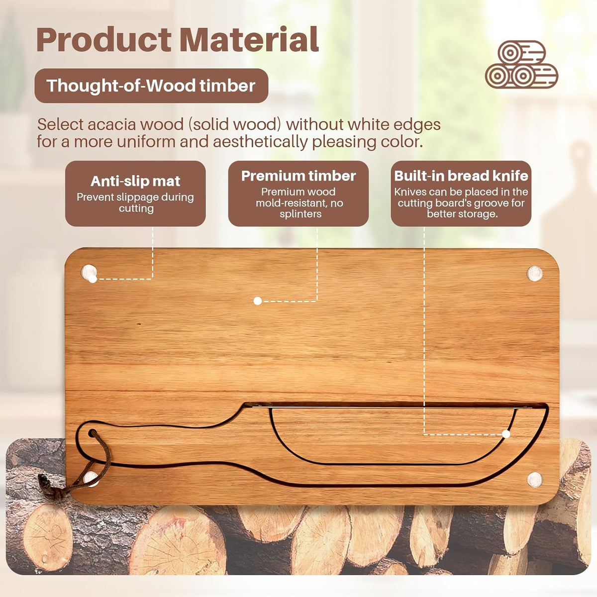 Wooden Bread Cutting Board with Bow Bread Slicer Set, Includes 2 Stainless Steel Blades and Removable Knife for Slicing Homemade Sourdough, Baguettes and Artisan Bread
