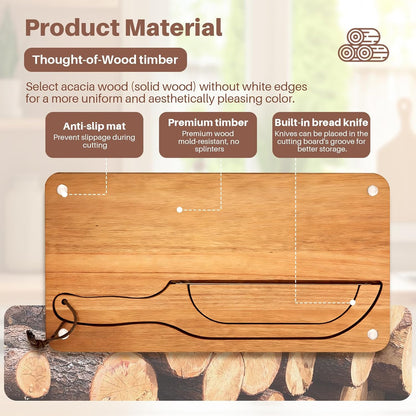 Wooden Bread Cutting Board with Bow Bread Slicer Set, Includes 2 Stainless Steel Blades and Removable Knife for Slicing Homemade Sourdough, Baguettes and Artisan Bread