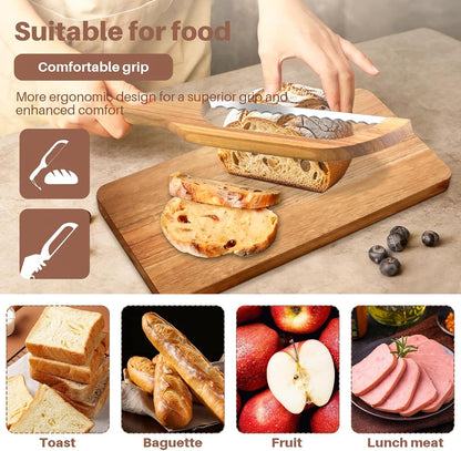 Wooden Bread Cutting Board with Bow Bread Slicer Set, Includes 2 Stainless Steel Blades and Removable Knife for Slicing Homemade Sourdough, Baguettes and Artisan Bread
