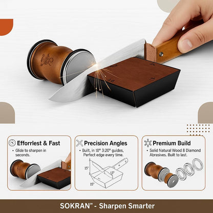 Rolling Knife Sharpener- Diamond Knife Sharpening Kit- Professional Magnetic Sharpening System- Circular Knife Sharpener Roller with Fixed Angle Support 12° 15° 2° 25°