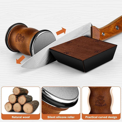 Rolling Knife Sharpener- Diamond Knife Sharpening Kit- Professional Magnetic Sharpening System- Circular Knife Sharpener Roller with Fixed Angle Support 12° 15° 2° 25°