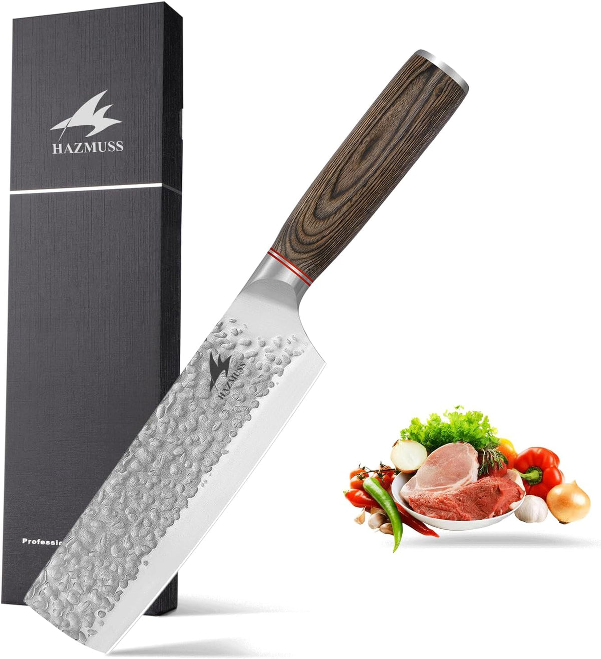 6.4 Inch Japanese Hammered Nakiri Knife, High Carbon Stainless Steel Kitchen Japanese Chef knive, Comfortable Grip Pakkawood Handle for Home and Kitchen
