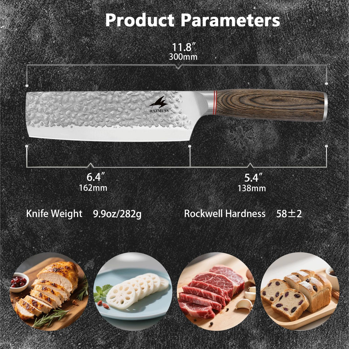 6.4 Inch Japanese Hammered Nakiri Knife, High Carbon Stainless Steel Kitchen Japanese Chef knive, Comfortable Grip Pakkawood Handle for Home and Kitchen