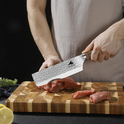 6.4 Inch Japanese Hammered Nakiri Knife, High Carbon Stainless Steel Kitchen Japanese Chef knive, Comfortable Grip Pakkawood Handle for Home and Kitchen