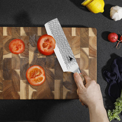 6.4 Inch Japanese Hammered Nakiri Knife, High Carbon Stainless Steel Kitchen Japanese Chef knive, Comfortable Grip Pakkawood Handle for Home and Kitchen