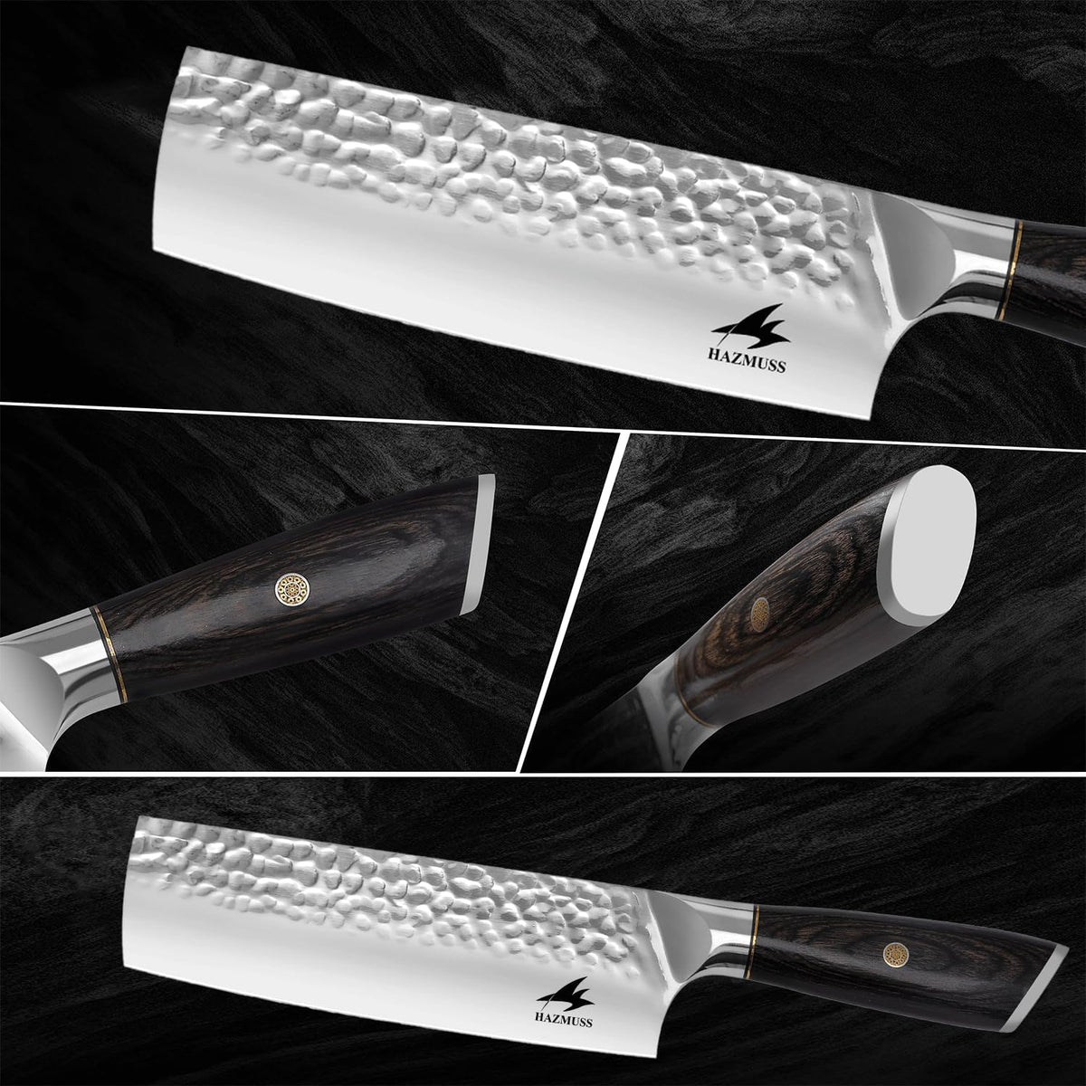6.4 Inch Japanese Hammered Nakiri Knife, High Carbon Stainless Steel Kitchen Japanese Chef knive, Comfortable Grip Pakkawood Handle for Home and Kitchen