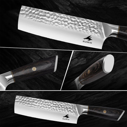 6.4 Inch Japanese Hammered Nakiri Knife, High Carbon Stainless Steel Kitchen Japanese Chef knive, Comfortable Grip Pakkawood Handle for Home and Kitchen