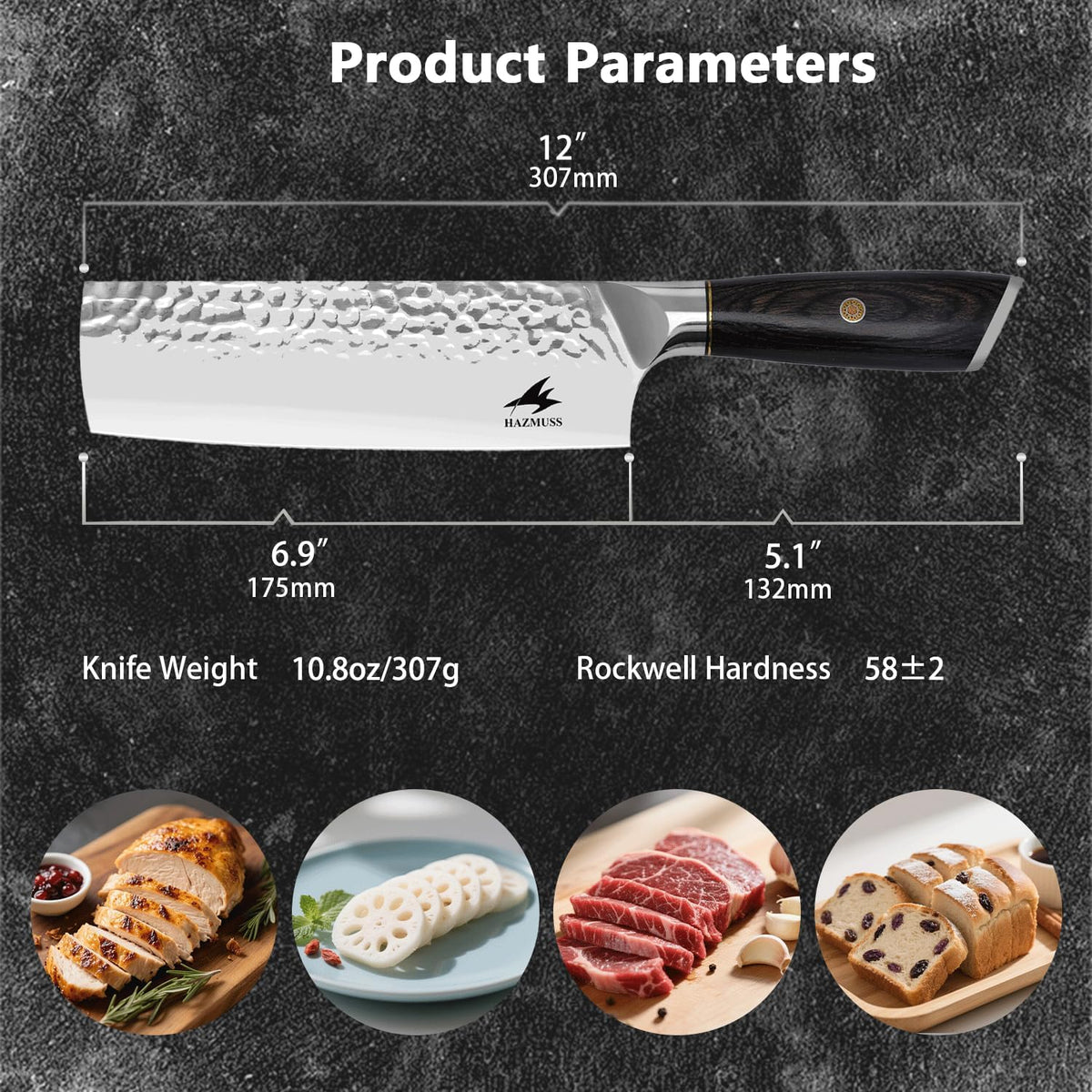 6.4 Inch Japanese Hammered Nakiri Knife, High Carbon Stainless Steel Kitchen Japanese Chef knive, Comfortable Grip Pakkawood Handle for Home and Kitchen