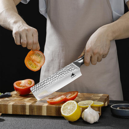 6.4 Inch Japanese Hammered Nakiri Knife, High Carbon Stainless Steel Kitchen Japanese Chef knive, Comfortable Grip Pakkawood Handle for Home and Kitchen