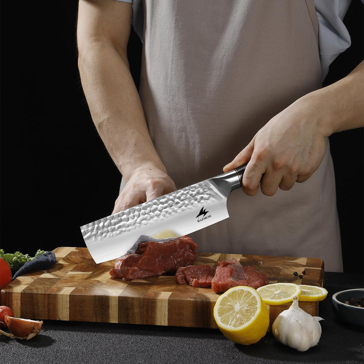 6.4 Inch Japanese Hammered Nakiri Knife, High Carbon Stainless Steel Kitchen Japanese Chef knive, Comfortable Grip Pakkawood Handle for Home and Kitchen