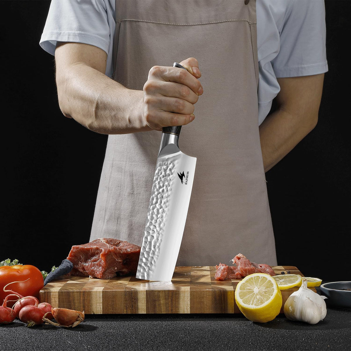 6.4 Inch Japanese Hammered Nakiri Knife, High Carbon Stainless Steel Kitchen Japanese Chef knive, Comfortable Grip Pakkawood Handle for Home and Kitchen
