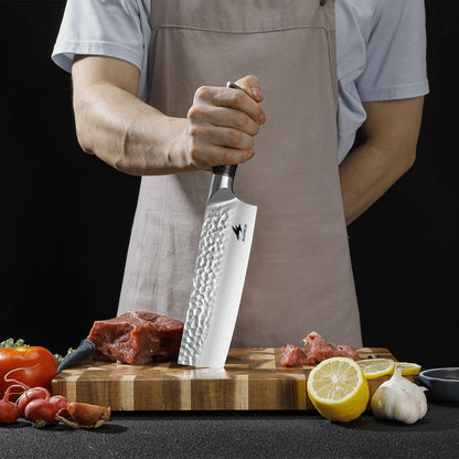 6.4 Inch Japanese Hammered Nakiri Knife, High Carbon Stainless Steel Kitchen Japanese Chef knive, Comfortable Grip Pakkawood Handle for Home and Kitchen