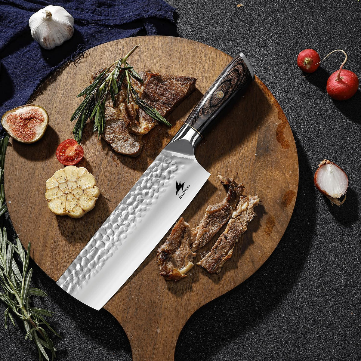 6.4 Inch Japanese Hammered Nakiri Knife, High Carbon Stainless Steel Kitchen Japanese Chef knive, Comfortable Grip Pakkawood Handle for Home and Kitchen