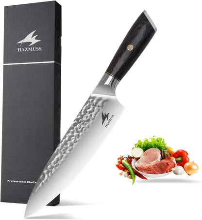 6.4 Inch Japanese Hammered Nakiri Knife, High Carbon Stainless Steel Kitchen Japanese Chef knive, Comfortable Grip Pakkawood Handle for Home and Kitchen