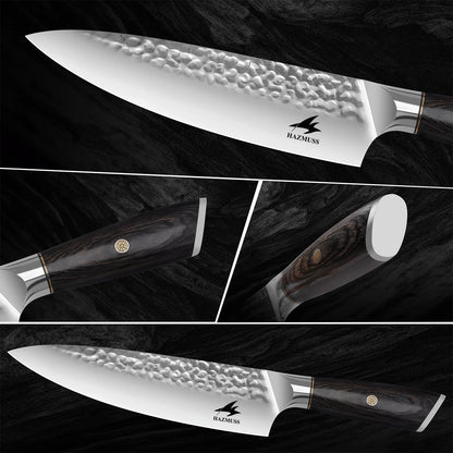 6.4 Inch Japanese Hammered Nakiri Knife, High Carbon Stainless Steel Kitchen Japanese Chef knive, Comfortable Grip Pakkawood Handle for Home and Kitchen