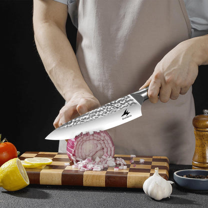 6.4 Inch Japanese Hammered Nakiri Knife, High Carbon Stainless Steel Kitchen Japanese Chef knive, Comfortable Grip Pakkawood Handle for Home and Kitchen