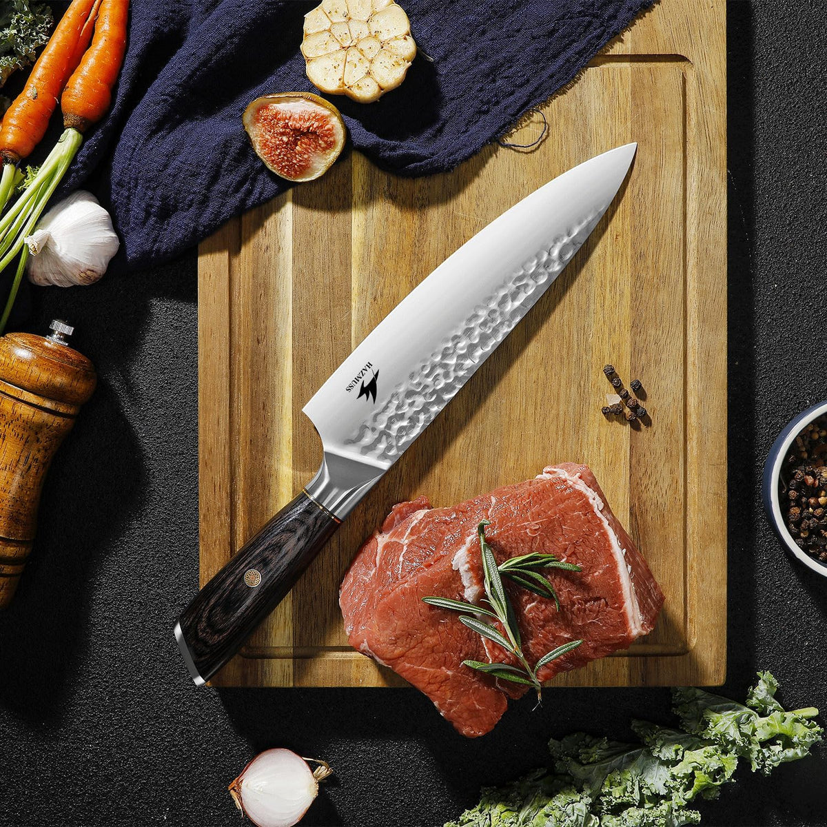 6.4 Inch Japanese Hammered Nakiri Knife, High Carbon Stainless Steel Kitchen Japanese Chef knive, Comfortable Grip Pakkawood Handle for Home and Kitchen
