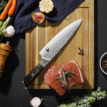 6.4 Inch Japanese Hammered Nakiri Knife, High Carbon Stainless Steel Kitchen Japanese Chef knive, Comfortable Grip Pakkawood Handle for Home and Kitchen