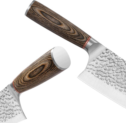 6.4 Inch Japanese Hammered Nakiri Knife, High Carbon Stainless Steel Kitchen Japanese Chef knive, Comfortable Grip Pakkawood Handle for Home and Kitchen