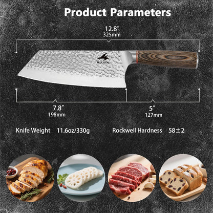6.4 Inch Japanese Hammered Nakiri Knife, High Carbon Stainless Steel Kitchen Japanese Chef knive, Comfortable Grip Pakkawood Handle for Home and Kitchen