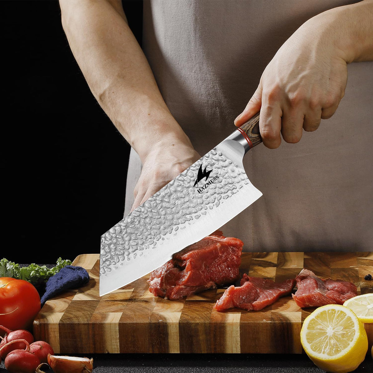 6.4 Inch Japanese Hammered Nakiri Knife, High Carbon Stainless Steel Kitchen Japanese Chef knive, Comfortable Grip Pakkawood Handle for Home and Kitchen