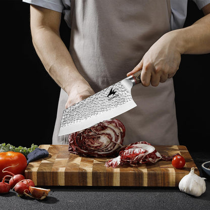 6.4 Inch Japanese Hammered Nakiri Knife, High Carbon Stainless Steel Kitchen Japanese Chef knive, Comfortable Grip Pakkawood Handle for Home and Kitchen
