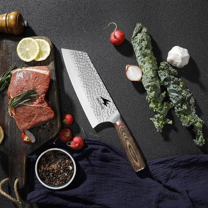 6.4 Inch Japanese Hammered Nakiri Knife, High Carbon Stainless Steel Kitchen Japanese Chef knive, Comfortable Grip Pakkawood Handle for Home and Kitchen