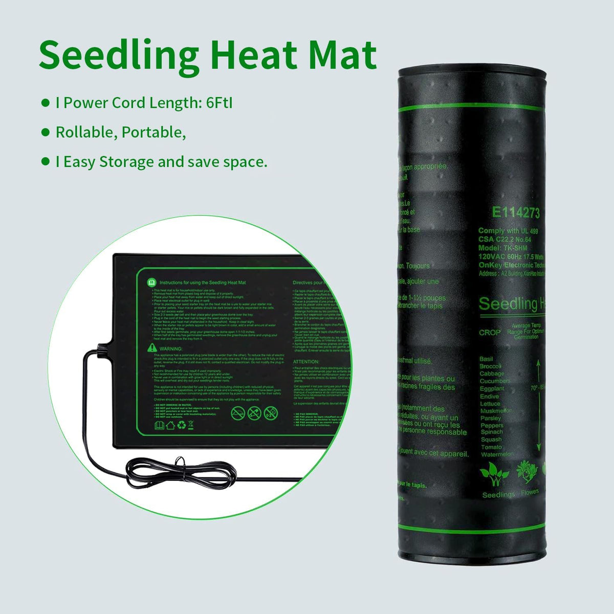 Upgrade 20" x 10" Durable Waterproof Seedling Heat Mat with ETL Certified, Warm Hydroponic Heating Pad for Germination,Indoor Plant Gardening and Cutting, Brewing and Seed Starting Greenhouse