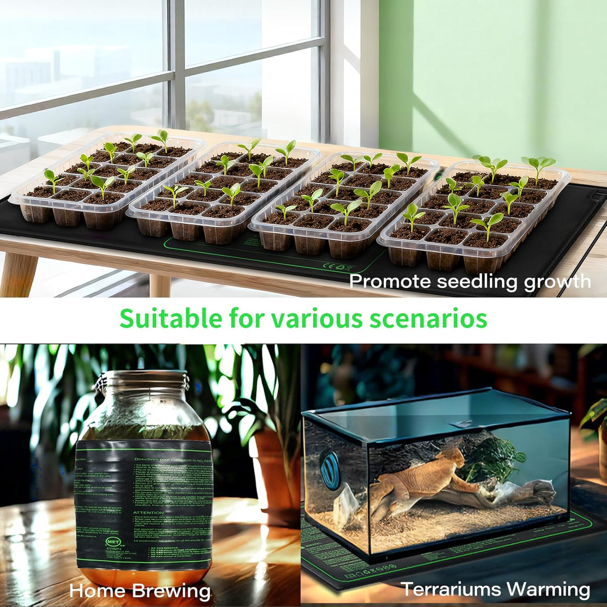 Upgrade 20" x 10" Durable Waterproof Seedling Heat Mat with ETL Certified, Warm Hydroponic Heating Pad for Germination,Indoor Plant Gardening and Cutting, Brewing and Seed Starting Greenhouse