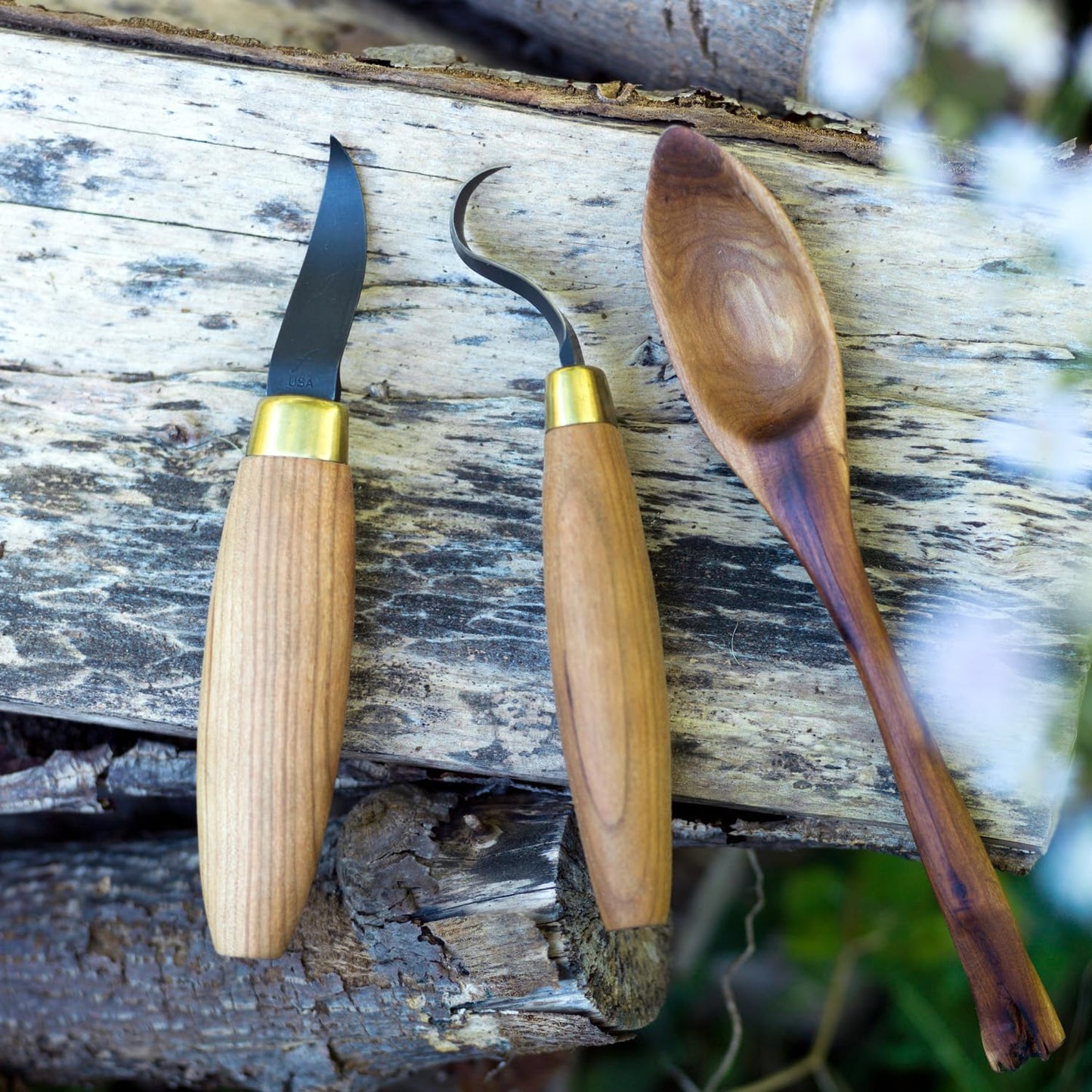 Wood Carving Knife | Single Bevel Sloyd Hook Knife | Wood Carving Tools for Spoons & Hollowing Bowls | 1095 High Carbon Steel Blades | Ergonomic Cherry Hardwood Handle | KN52 | Made in the U.S