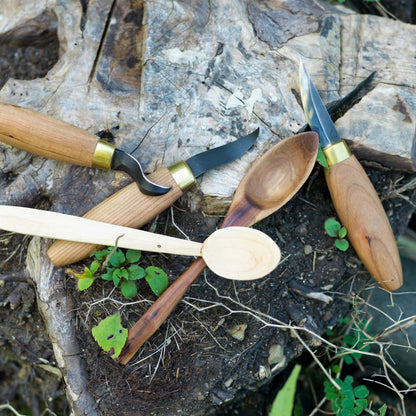 Wood Carving Knife | Single Bevel Sloyd Hook Knife | Wood Carving Tools for Spoons & Hollowing Bowls | 1095 High Carbon Steel Blades | Ergonomic Cherry Hardwood Handle | KN52 | Made in the U.S
