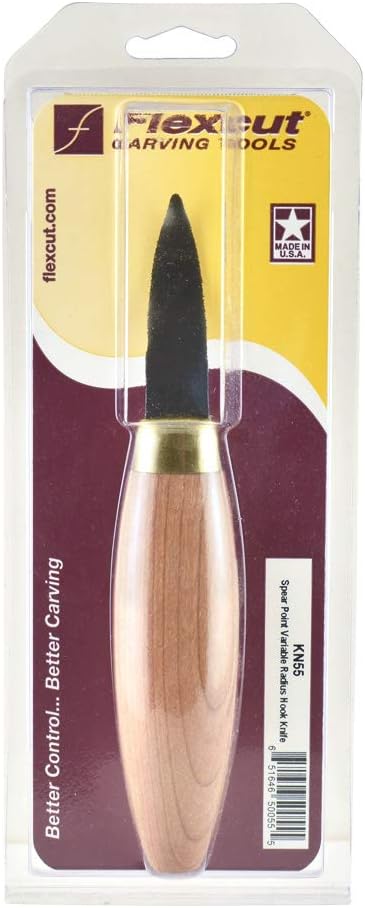 Wood Carving Knife | Single Bevel Sloyd Hook Knife | Wood Carving Tools for Spoons & Hollowing Bowls | 1095 High Carbon Steel Blades | Ergonomic Cherry Hardwood Handle | KN52 | Made in the U.S
