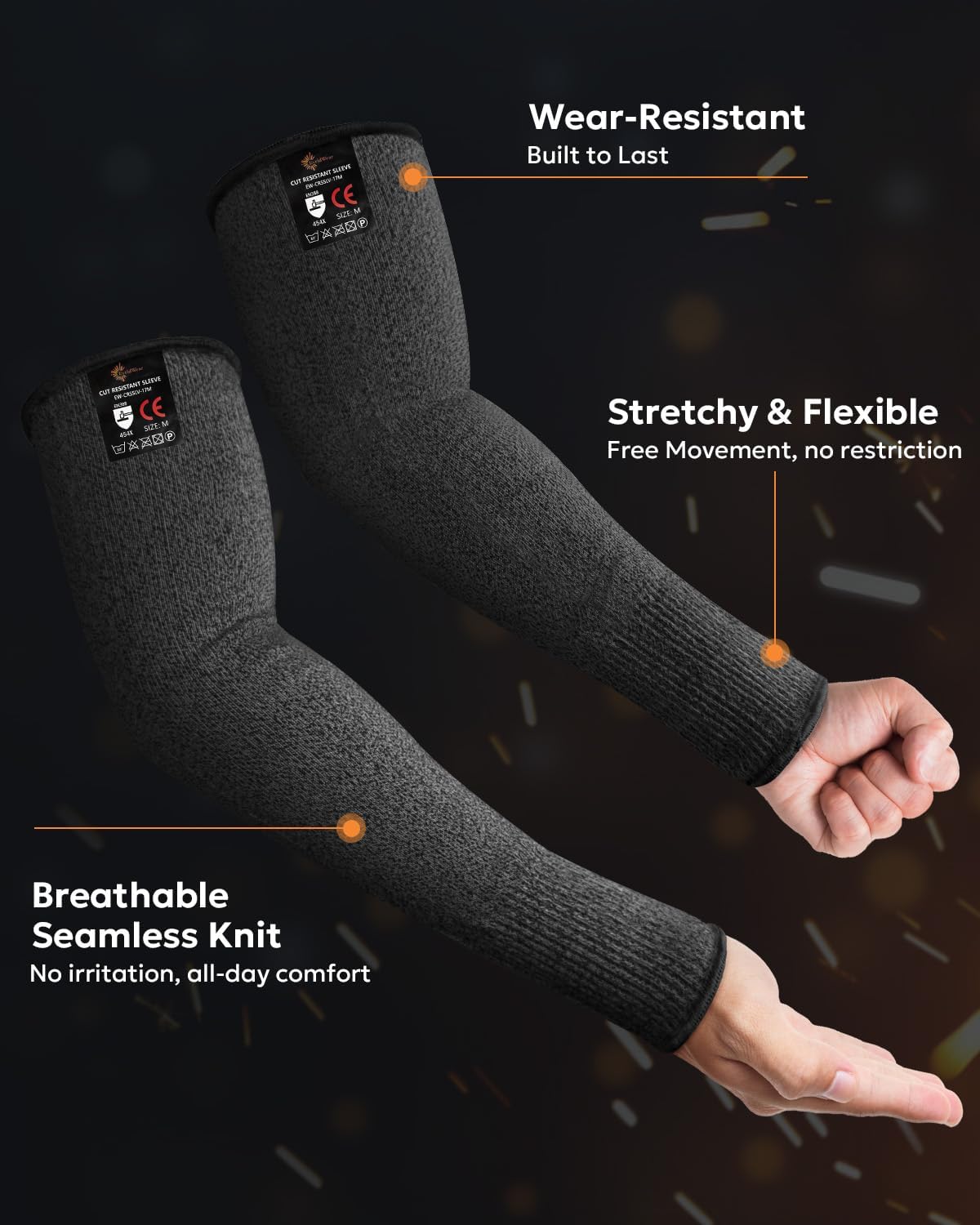Protective Arm Sleeves Arm Protectors for Thin Skin and Bruising | Black,Large,No Thumb Hole,EN388 Level 5 Cut Resistant Safety Work Sleeves for Gardening,Farming,Sun Protection