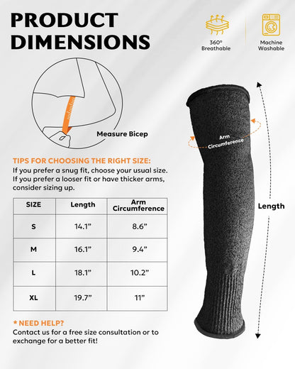 Protective Arm Sleeves Arm Protectors for Thin Skin and Bruising | Black,Large,No Thumb Hole,EN388 Level 5 Cut Resistant Safety Work Sleeves for Gardening,Farming,Sun Protection