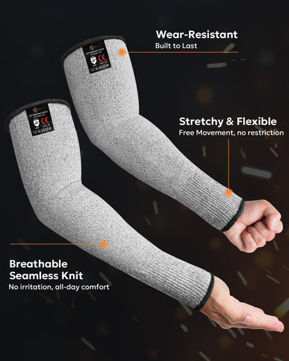 Protective Arm Sleeves Arm Protectors for Thin Skin and Bruising | Black,Large,No Thumb Hole,EN388 Level 5 Cut Resistant Safety Work Sleeves for Gardening,Farming,Sun Protection